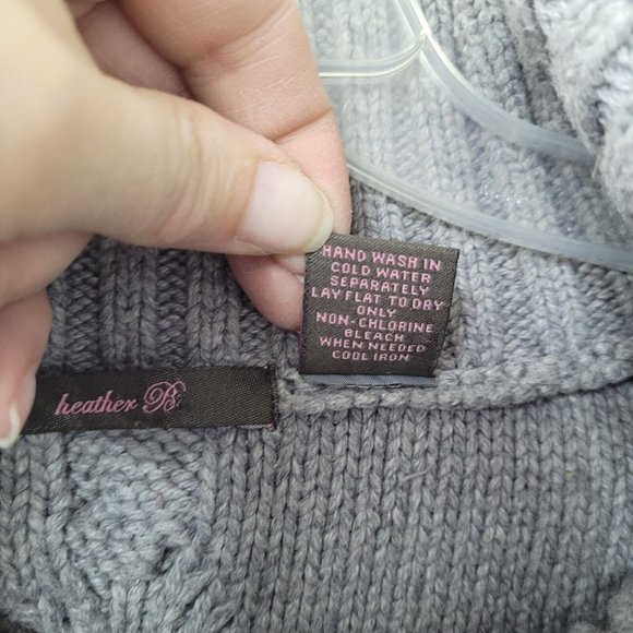 Heather B Sweater Women S Short Sleeve Chunky Cable Belted Turtleneck Tunic Grey - Picture 6 of 11